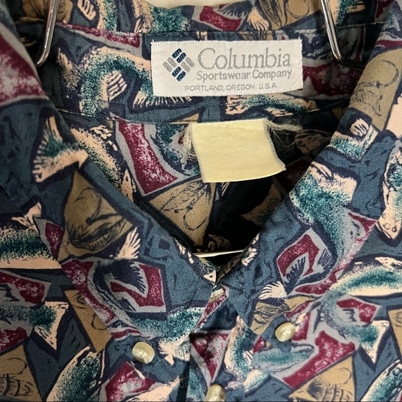 Columbia mens vintage novelty retro fish print causal button down shirt size XL - Picture 3 of 5